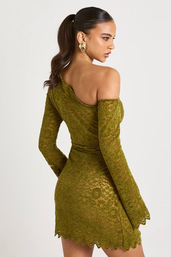 boohoo Dames Fluwelen kant lange mouw mini-jurk | Groente | Maat: 44