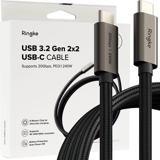RINGKE - USB - 3.2 GEN 2X2 TYPE-C KABEL PD240W 200CM ZWART