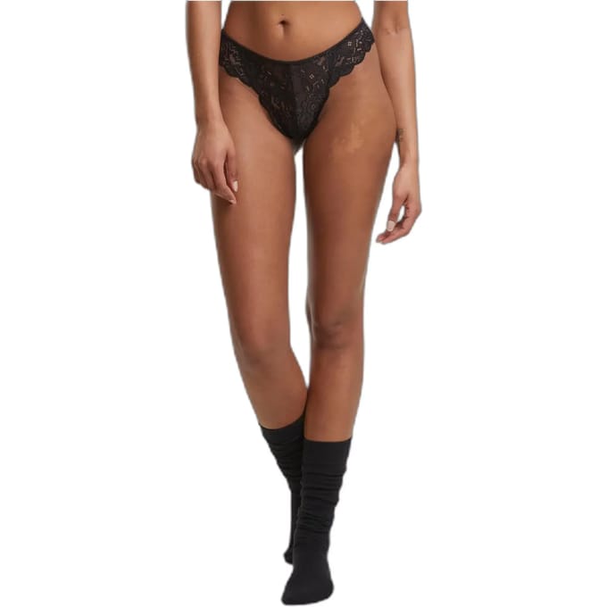 Urban Classics - Allover Lace Tanga 2-Pack String - M - Zwart/Zwart