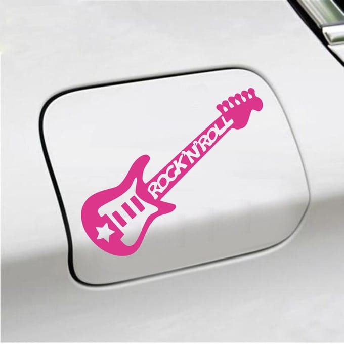 Bumpersticker - Gitaar Rock N Roll - 10,4 X 14,8 - Roze