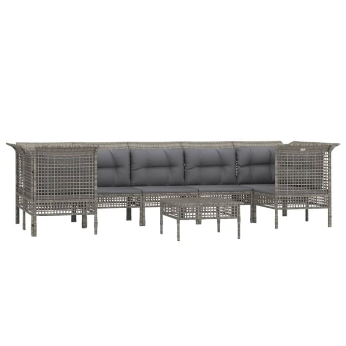 vidaXL - 8-delige - Loungeset - met - kussens - poly - rattan - grijs