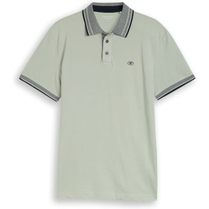 Tom Tailor - Piqué poloshirt met logo-print - Maat M - soft greyish green
