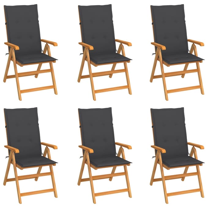 vidaXL - Inklapbare - stoelen - 6 - st - met - antracietkleurige - kussens
