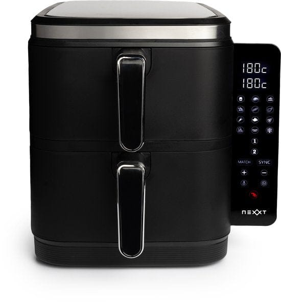 Nexxt - Double Stacked Airfryer - 11 l Inhoud - Zwart & RVS - 12 Kookprogramma's - Gestapeld Model - Ruimtebesparend & Dubbele Lade