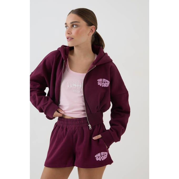 Dames Dsgn Studio Bubble Loose Fit Sweat Short | Plum | Maat: Medium