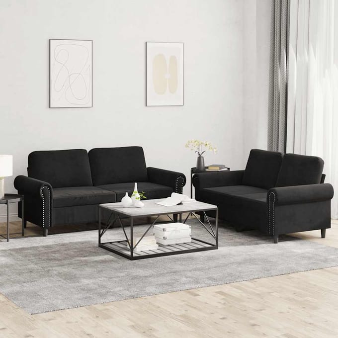 vidaXL - 2-delige - Loungeset - met - kussens - fluweel - zwart
