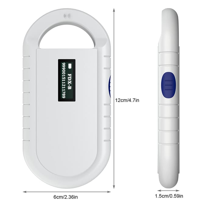 Draagbare, handzame chiplezer voor dieren, microchipscanner voor huisdieren, universele RFID-lezer white