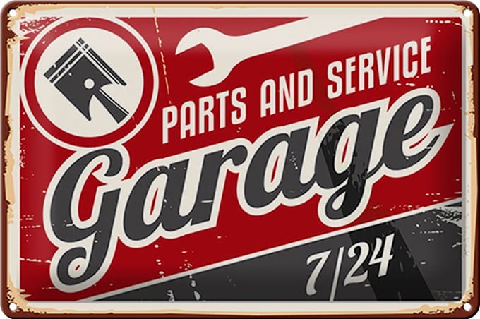 Blechschild Retro 30x20cm Garage parts service Auto Teile