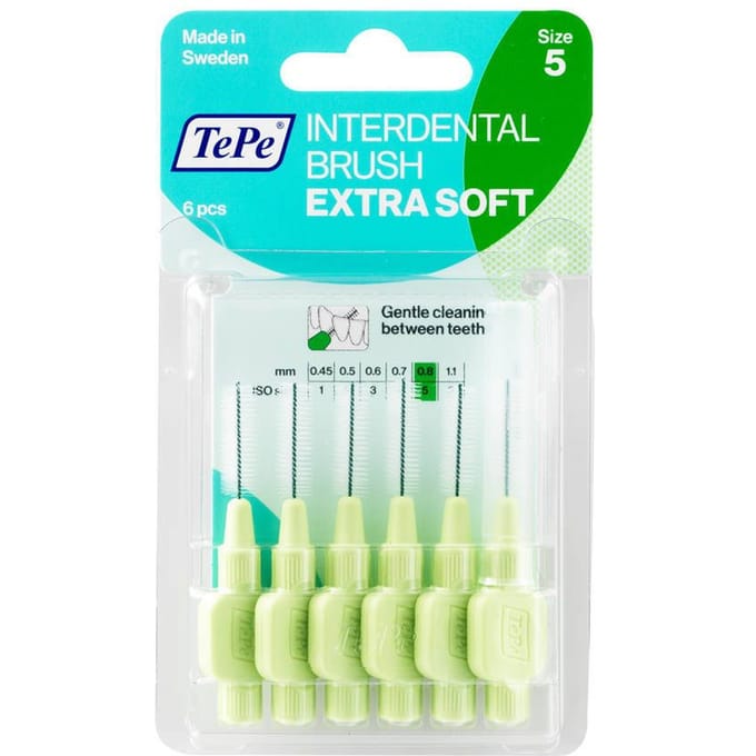 TePe Interdentale Ragers Extra Soft Lichtgroen ISO maat 5 – 0,8 mm (6 stuks)