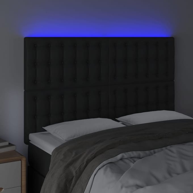 vidaXL - Hoofdbord - LED - 144x5x118/128 - cm - kunstleer - zwart