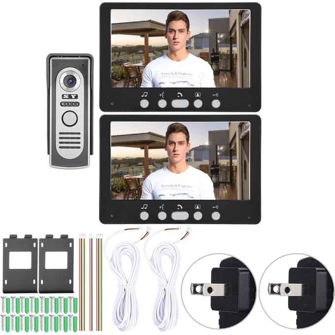 Black 7in TFT Camera 2 Monitors Video Doorbell Intercom Night View System 815m12