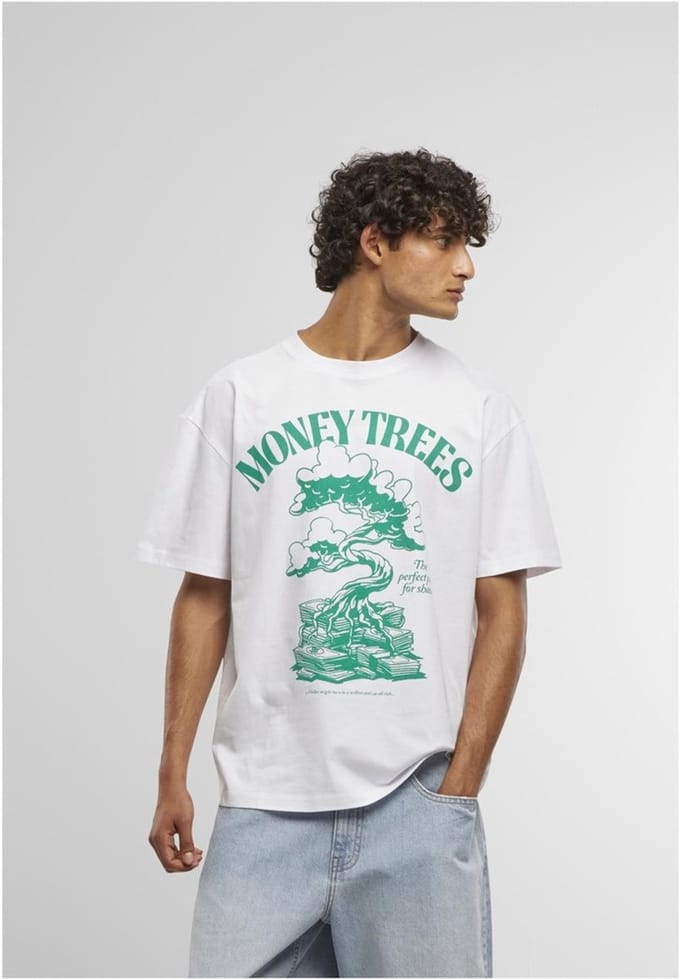 Mister Tee - Green Money Trees Oversize Heren Tshirt - S - Wit
