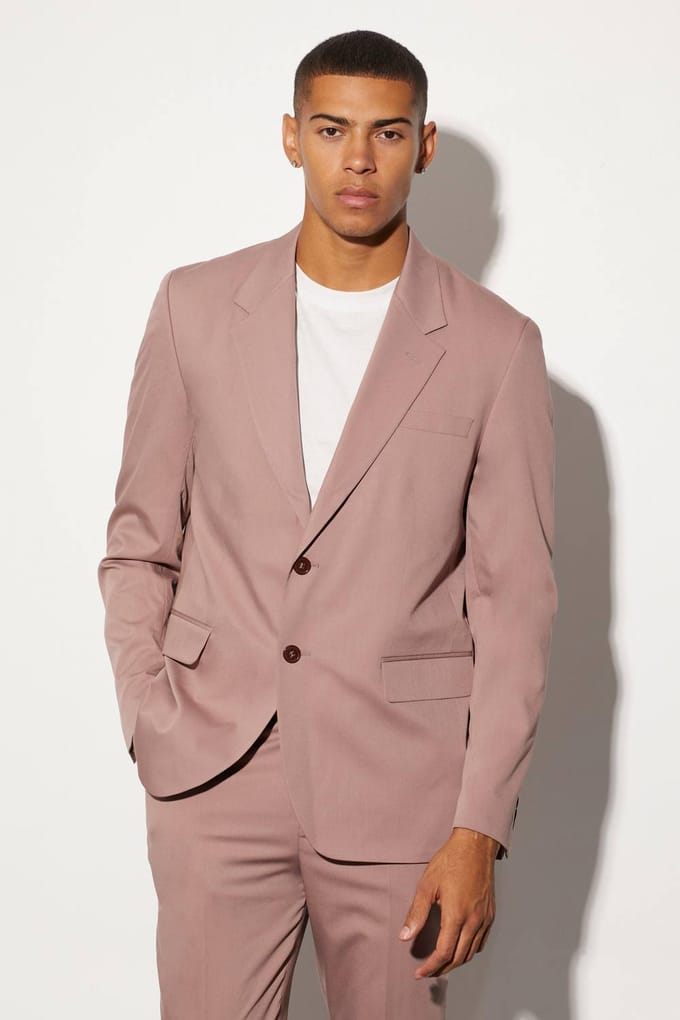 Oversized Boxy Single Breasted Suit Jacket | Mauve | Size 48