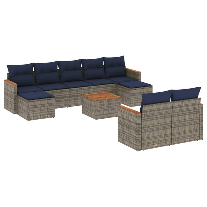 vidaXL - 10-delige - tuinbankset - met - kussens, - grijs - polyrotan