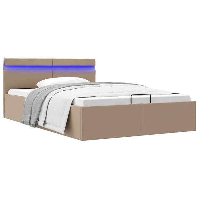 vidaXL - Bedframe - met - opslag - en - LED - kunstleer - cappuccino - 140x200 - cm