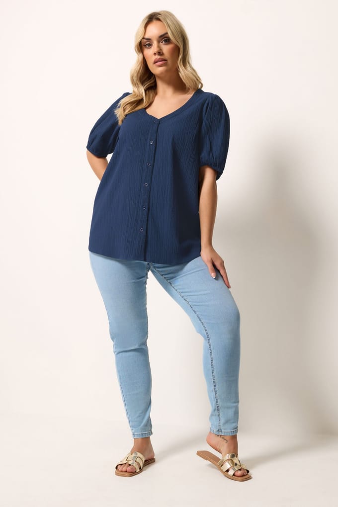 Yours Marineblauwe Getextureerde Blouse Size 62-64
