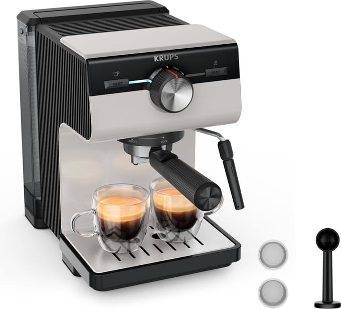 Krups Authentic C40 XP381B - Pistonmachine - Inclusief Melkopschuimer - Compact - Stijlvol Design - Geschikt voor Espresso en Latte