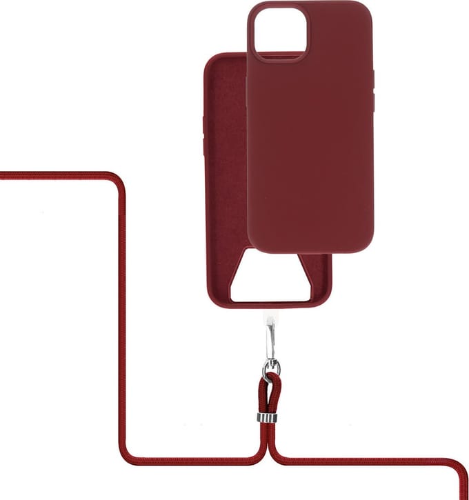 Mobiparts Siliconen hoesje met koord voor de Apple iPhone 14 Rood