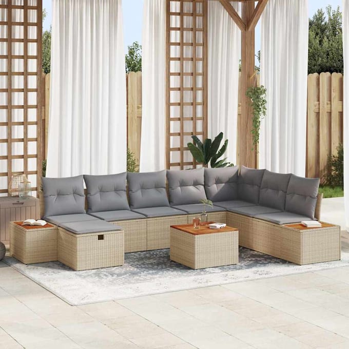 vidaXL - Tuinbank - Set - 9 - st - Beige - poly - rattan
