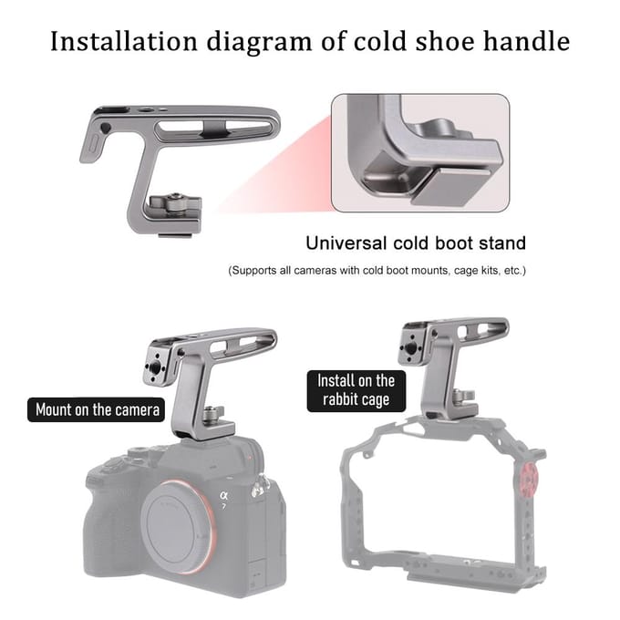 Mini Top Handel Camera Top Handgreep met Cold Shoe Mount ARRI Positiong Hole Compatibel met camera grijs