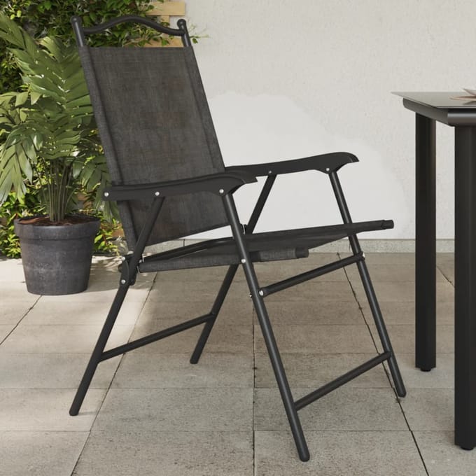 vidaXL - Opklapbare - stoelen, - 4 - stuks, - gemêleerd - grijs, - staal - en - Textilene.
