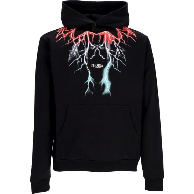 Lichtgewicht herensweatshirt met capuchon, tweekleurige bliksemprint en capuchon, zwart