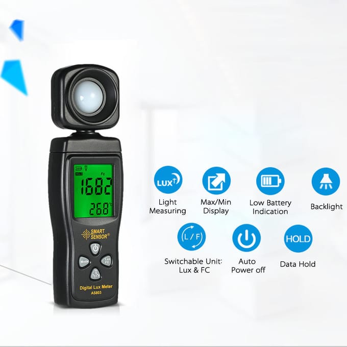 SMART SENSOR Mini Digitale Lux Meter LCD Display Handheld Verlichtingsmeter Luminometer 0-200000 Lux zwart