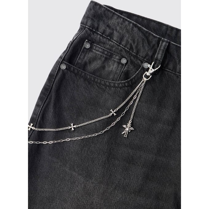 Zilveren Schedel En Kruis Jeans Ketting | Silver