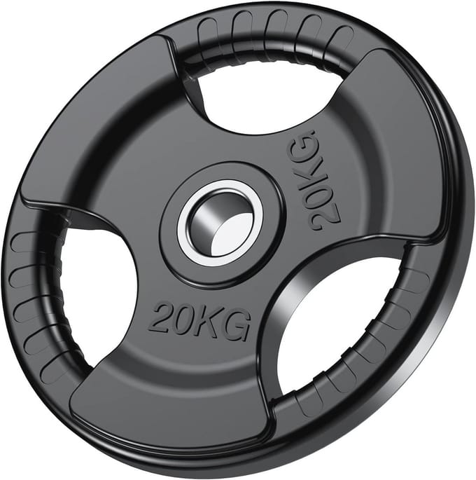 Olympische halterschijven met rubberen afwerking en Tri-Grips voor krachttraining