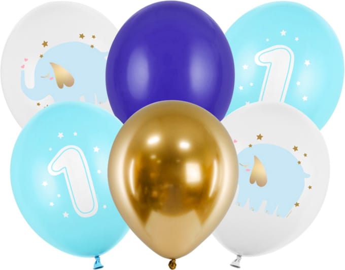 Partydeco - Partydeco ballonnen - 1 jaar pastel blauw (6 stuks)