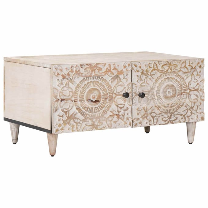 vidaXL - Salontafel - Wit - 80 - x - 50 - x - 40 - cm - Massief - Mango - Hout