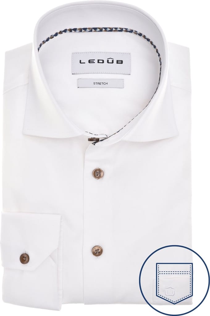 Ledub modern fit overhemd - popeline - wit - Strijkvriendelijk - Boordmaat: 41