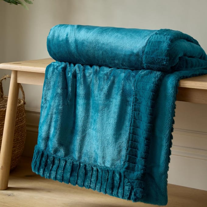 Catherine Lansfield Fluweel en imitatiebont 150x200cm plaid Teal