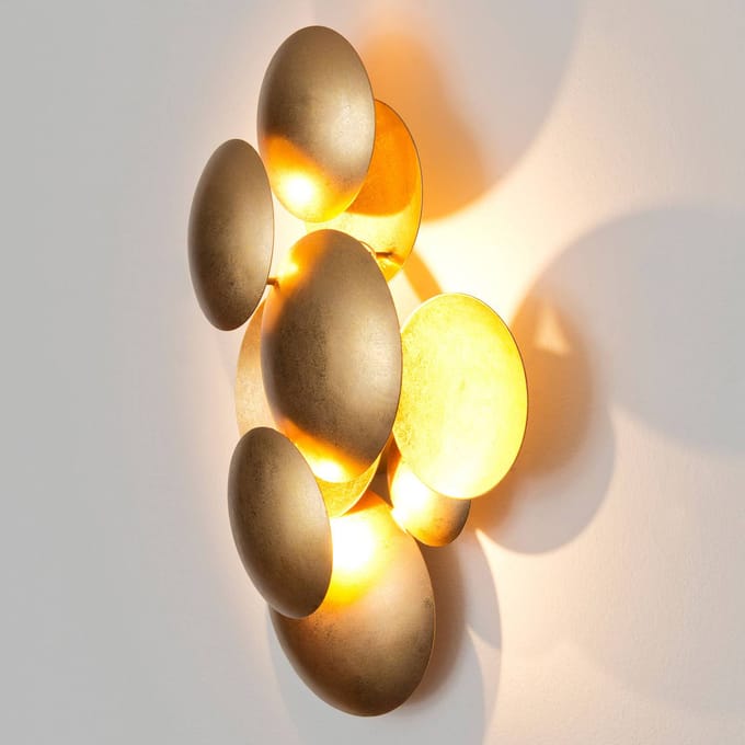 Holländer LED wandlamp BOLLADARIA, goud, 42 x 27 cm, metaal, dimbaar