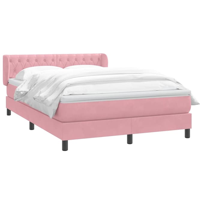 vidaXL - Boxspring - met - matras - fluweel - roze - 140x210 - cm