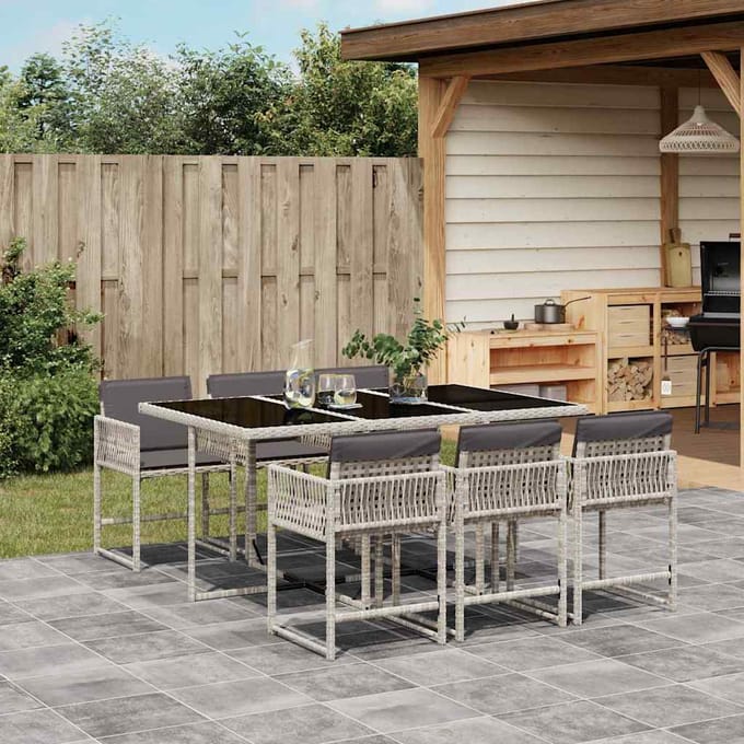 vidaXL - 7-delige - Tuinset - met - kussens - poly - rattan - grijs