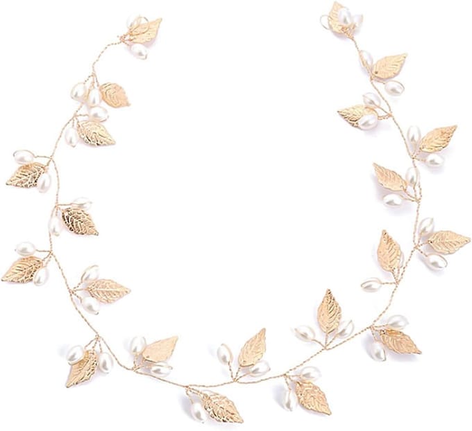 Elegante Bruidshoofdband met Parel & Roségouden Blad - Haaraccessoire voor Bruiloft