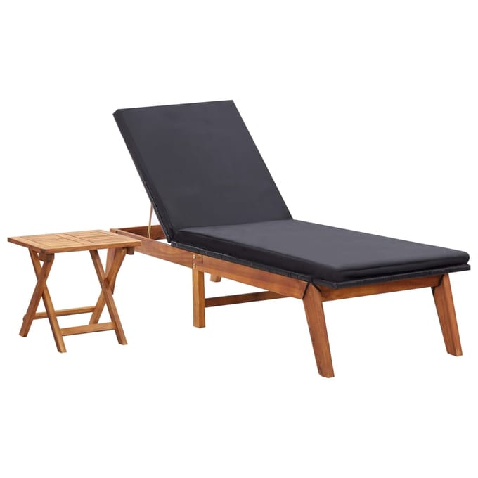 vidaXL - Ligbed - met - tafel - poly - rattan - en - massief - acaciahout