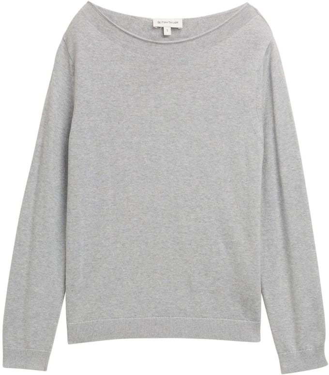 Tom Tailor - Gebreide trui met boothals - Maat S - medium silver grey melange