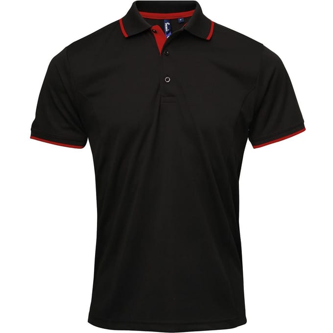 Premier Herencontrast Coolchecker Polo Shirt (Zwart/Rood)