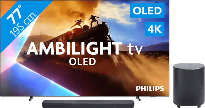 Philips Ambilight 77'' OLED760 4K (2025) + JBL Bar 500 MK2 Zwart