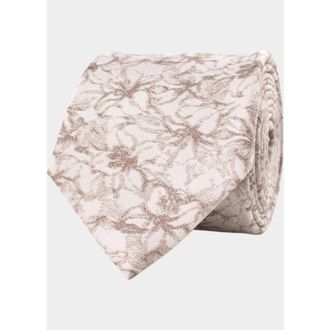 TRESANTI | GIOTTO | Silk tie with hand-painted flowers | Beige