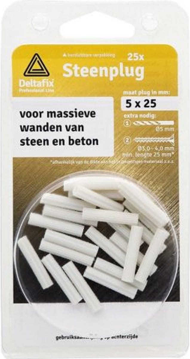 Deltafix plastic steenplug classic rood 6 x 35 mm 25 st.