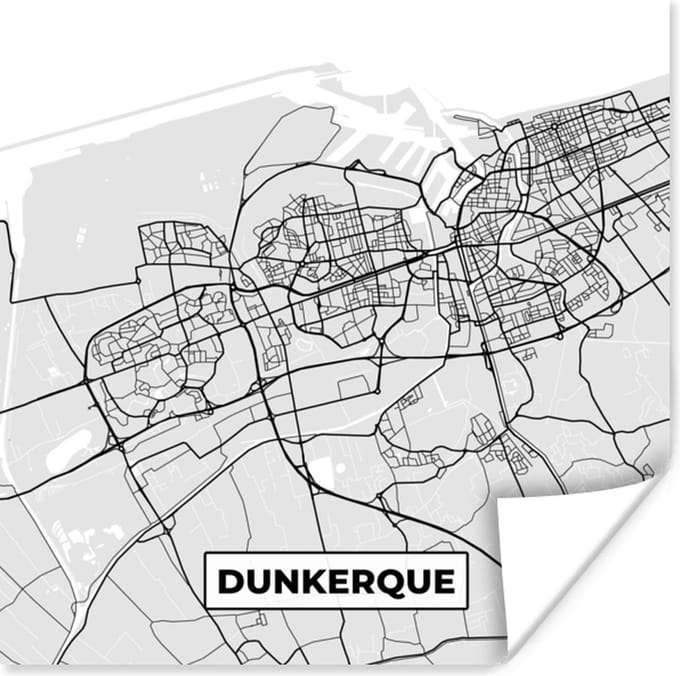 Poster Kaart - Stadskaart - Dunkerque - Plattegrond - Frankrijk - 75x75 cm