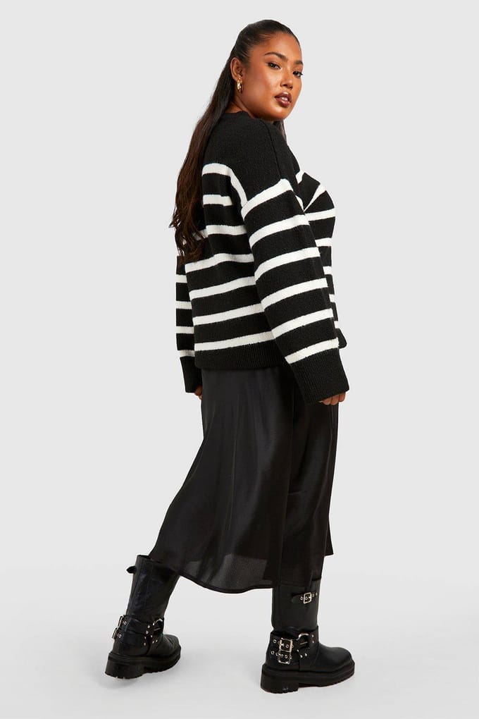 boohoo Dames Plus Bias Cut Satin Midaxi Rok | Black | Maat: 16