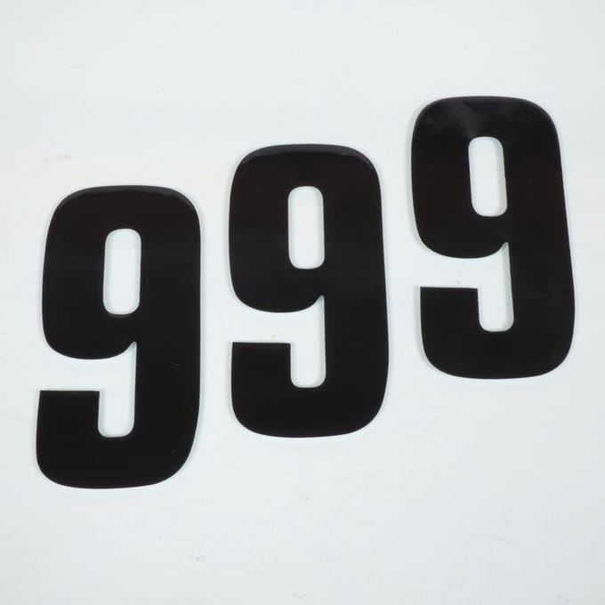 3 sticker startnummer negen 9 zwart Blackbird 130x70mm voor motorcross