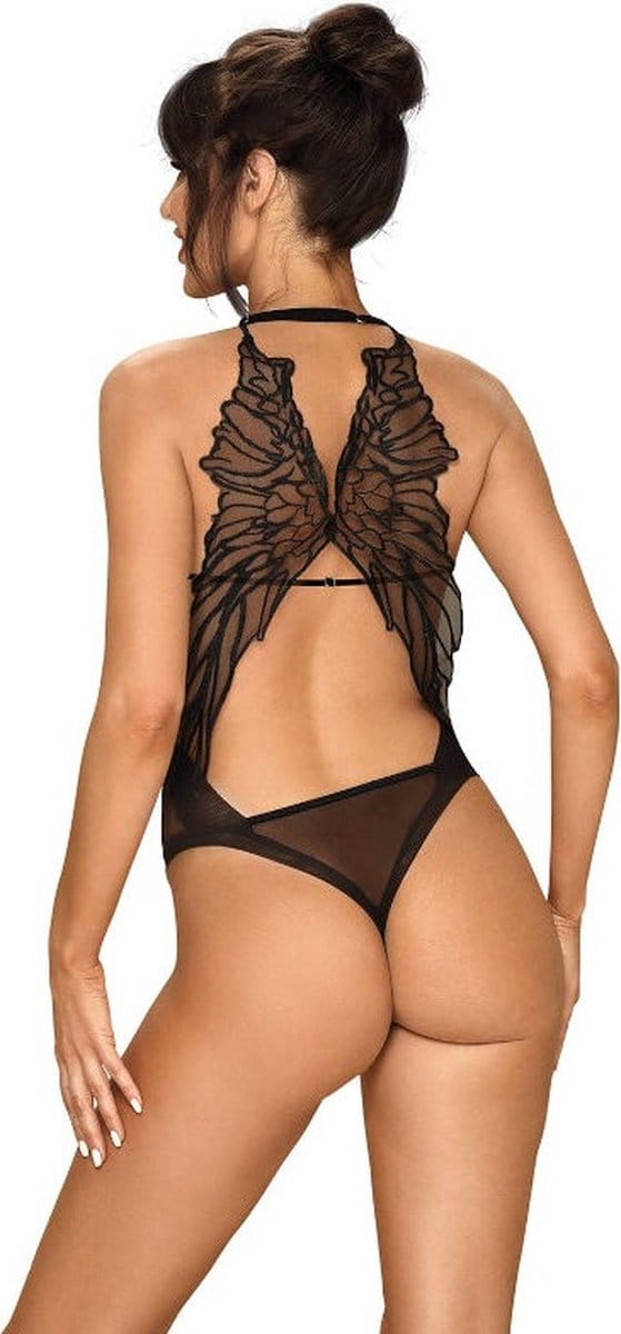 Obsessive Alifini Transparante Body Met Vleugelprint - Zwart
