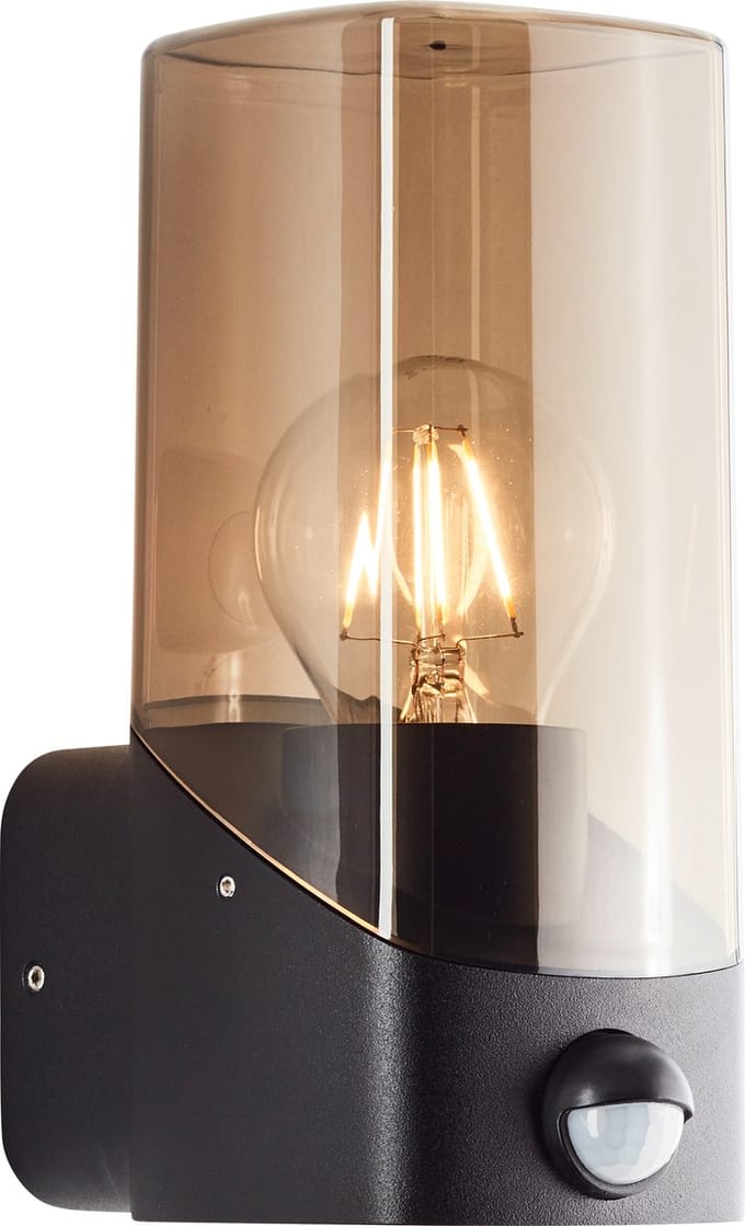 Brilliant MINOU Buitenwandlamp met Sensor E27 max 1x10W - Zwart/Smoked Glas