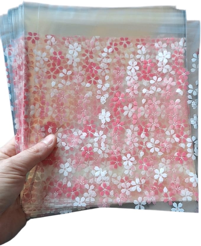 20x Cellofaanzakje Roze Wit 18x18cm
