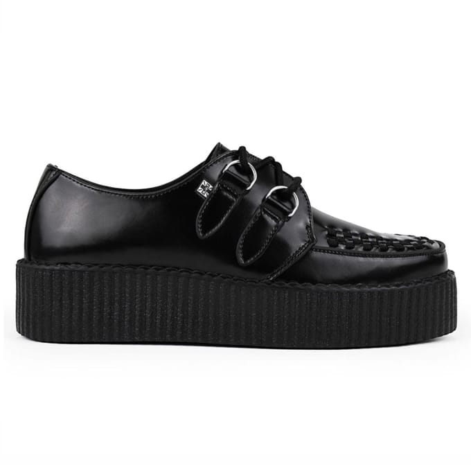 TUK Viva High Creeper Zwarte Leren Platform Veterschoenen Goth - AV6802